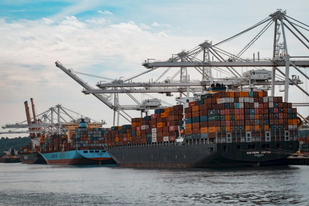 Freight containers stacked on a cargo ship